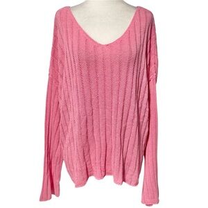 New Anniewear Open Knit V-Neck Long Sleeve Sweater Pink Size Medium
